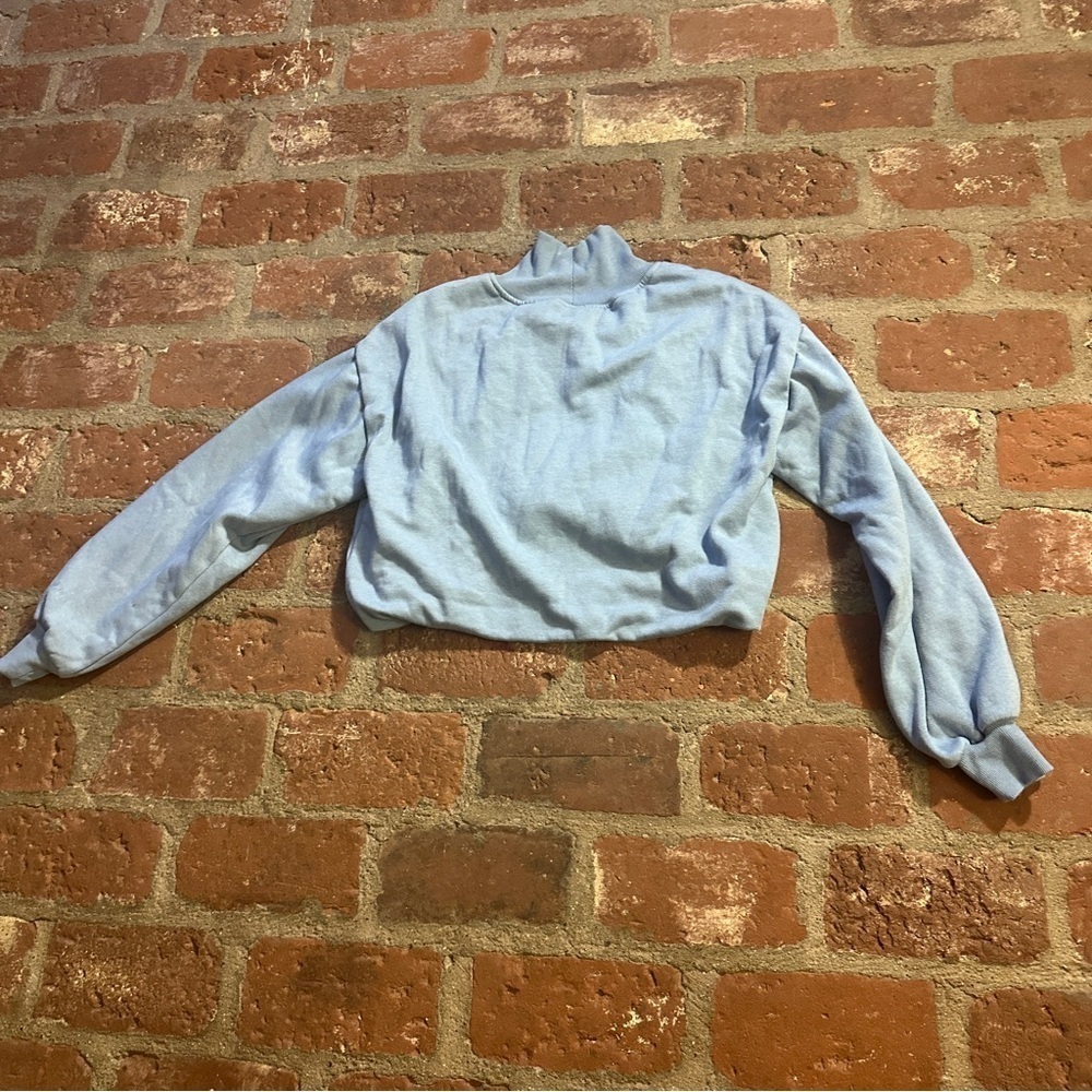 Anthropologie Pilcro S Blue Funnel-Neck Bubble-Hem Cropped Mock Neck Sweatshirt - Picture 10 of 14